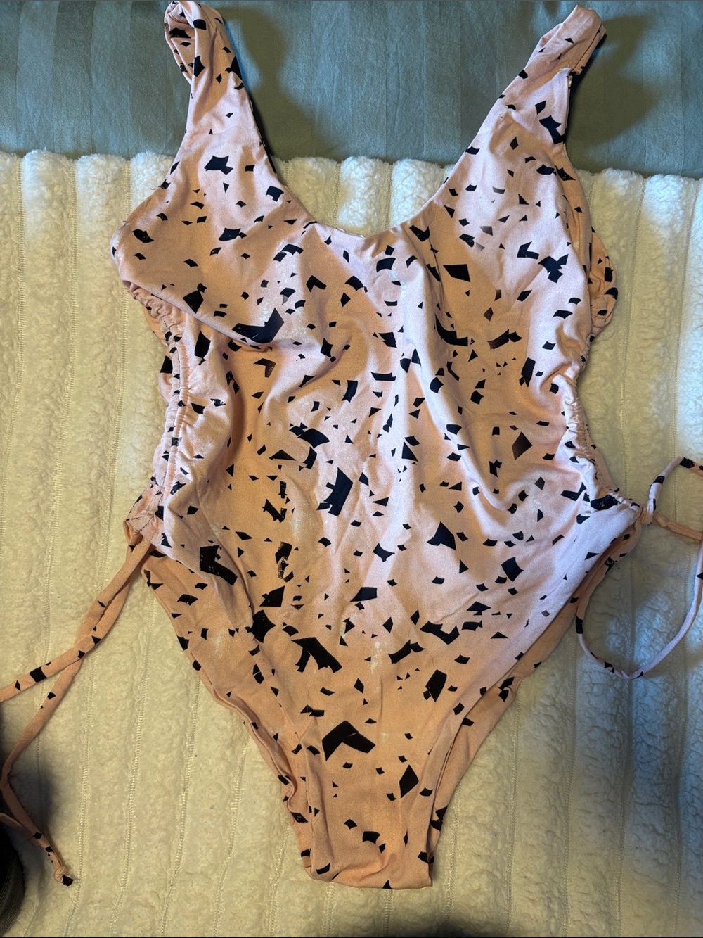 Pink Patterned One-Piece Swimsuit with Side Tie